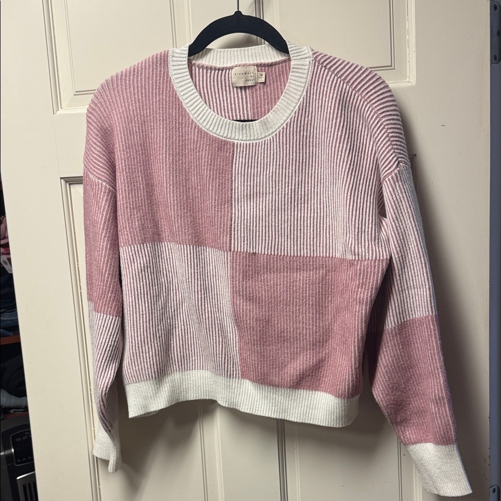 Elegant Pink and White Patchwork Sweater